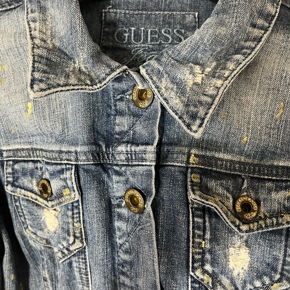 Guess distressed denim jean jacket with gold paint speckles, GUC - Picture 6 of 6